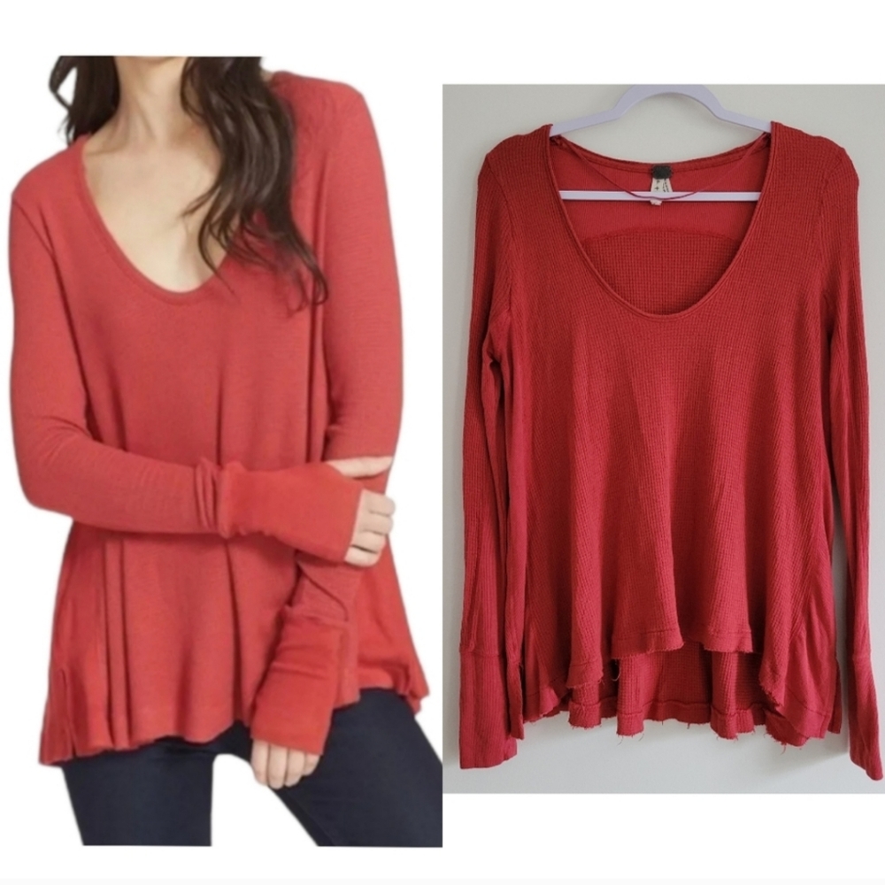 We the Free / Free People Malibu Thermal High-Low Boho Slouchy‎ Cozy Top S